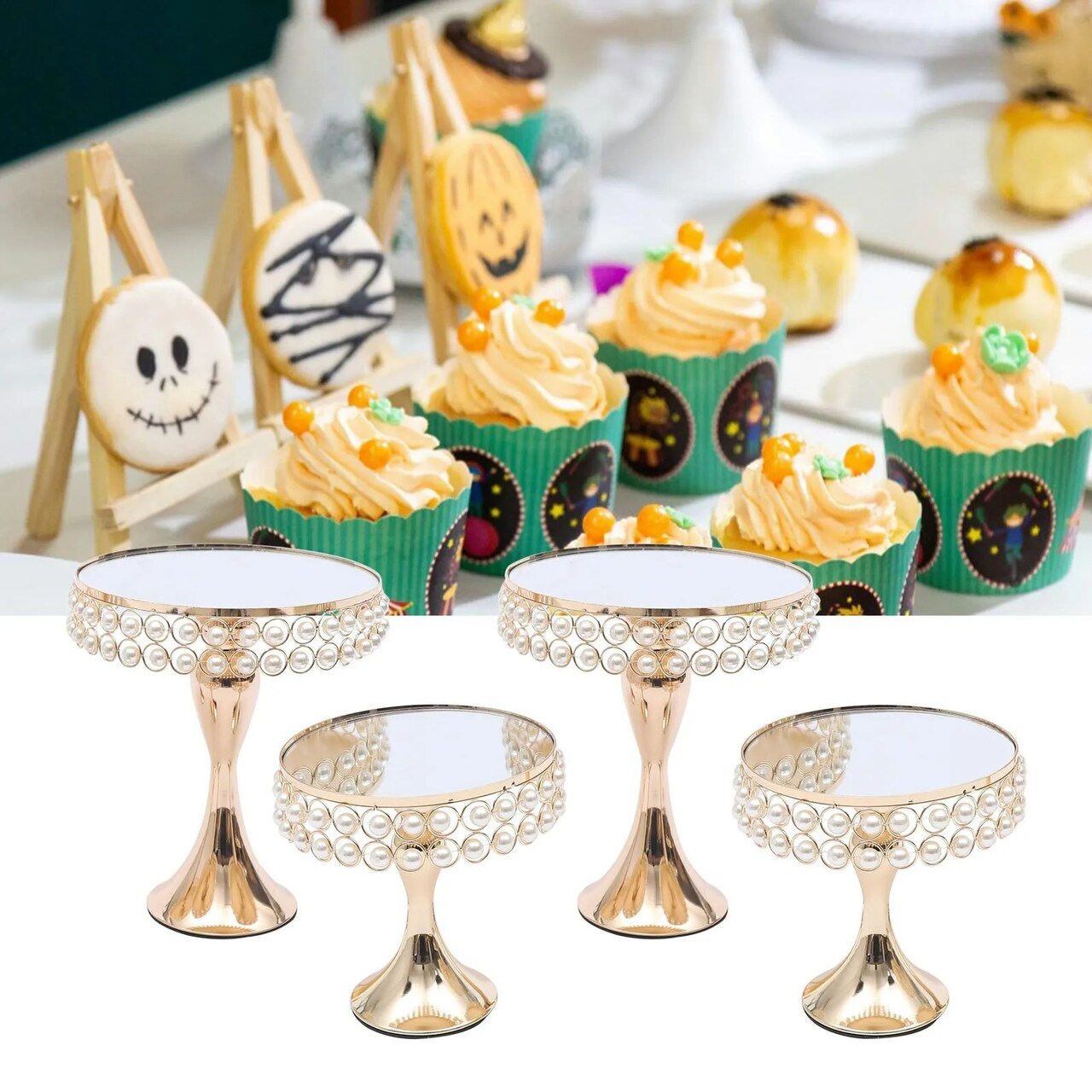 9pack Golden Cake Stand Tray 3-layer Tower Stand With Base Wedding Party Mirror